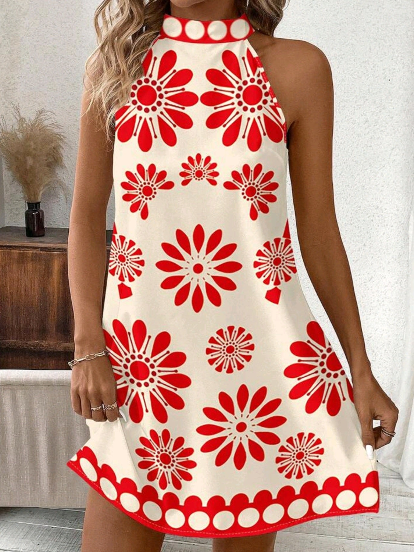 6768 Floral Daisy High Neck Dress