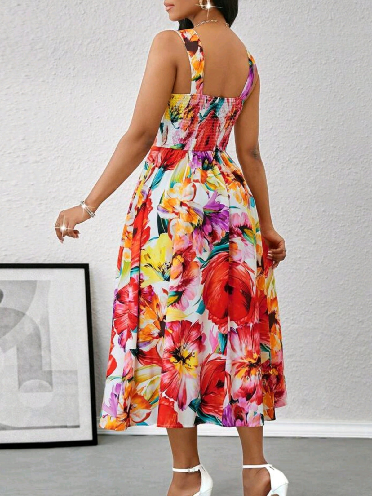 3137 Floral Sleeveless Midi Dress