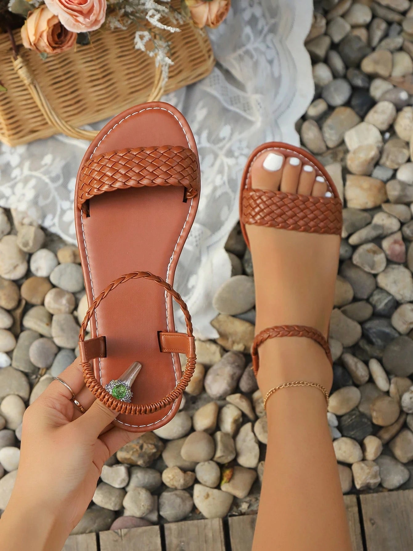 Criss-Cross Woven Strap Flat Sandals