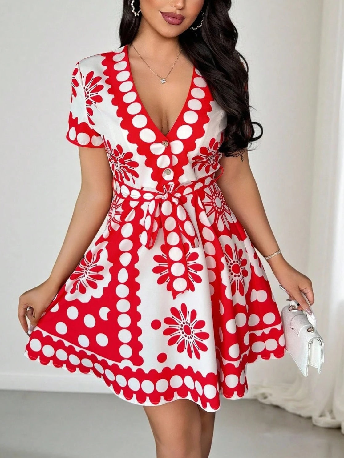 2116  V-Neck Printed Dress