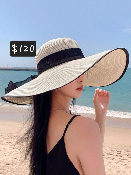 #8532 Boho 1pc Bow Decor Beach Straw Hat