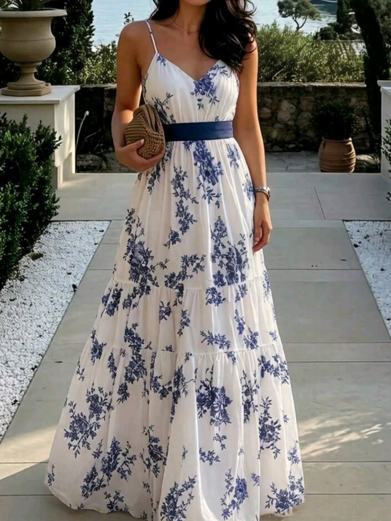 7419 V Neck Bowtie Layered Dress