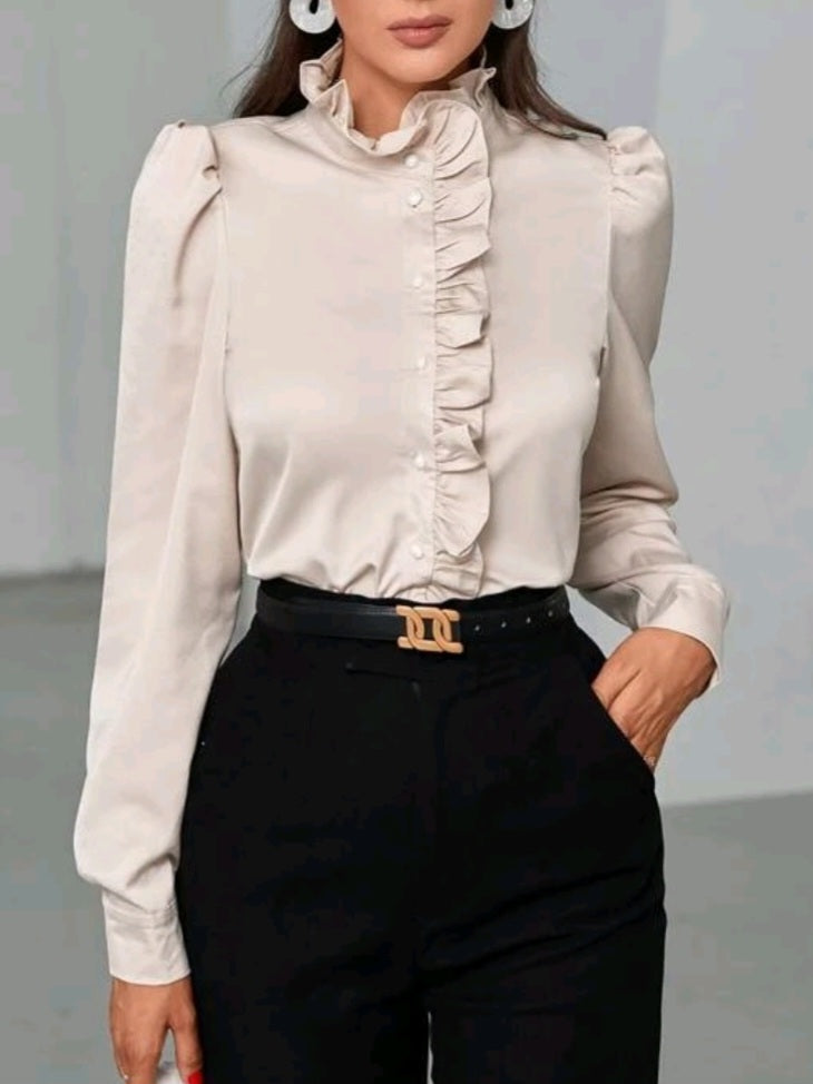 Ruffle Trim Puff Sleeve Blouse