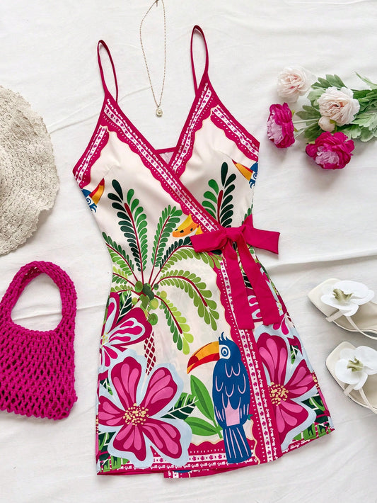 6688 Spaghetti Strap Mini Wrap Dress