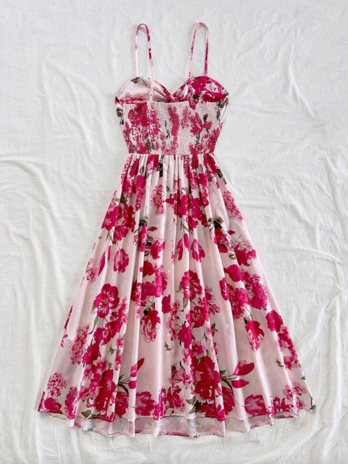 6684 Floral Print Buttoned Hollow-Out Design Slip Midi Dress