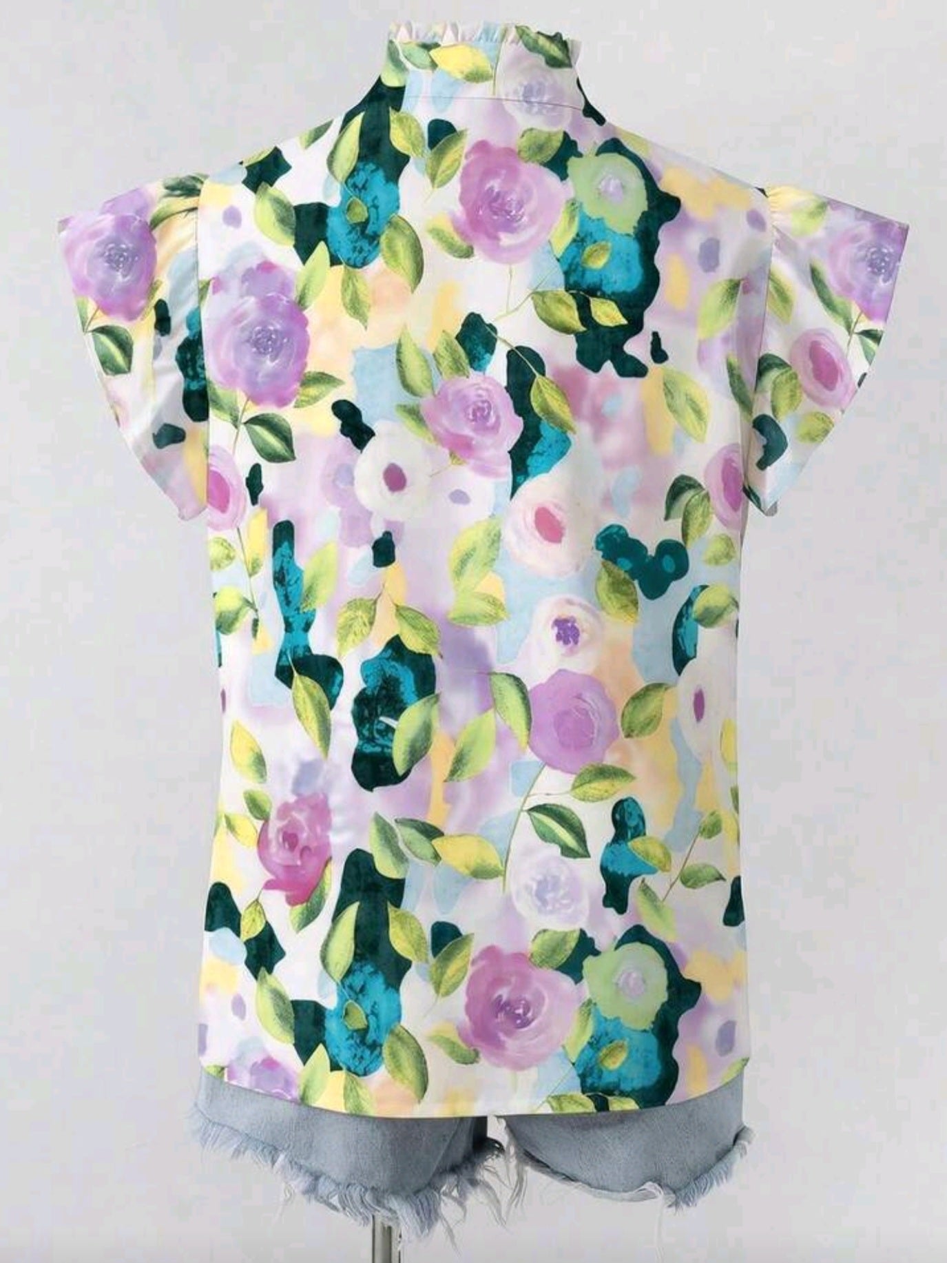 1315 Floral Blouse with Cap Puff Sleeves