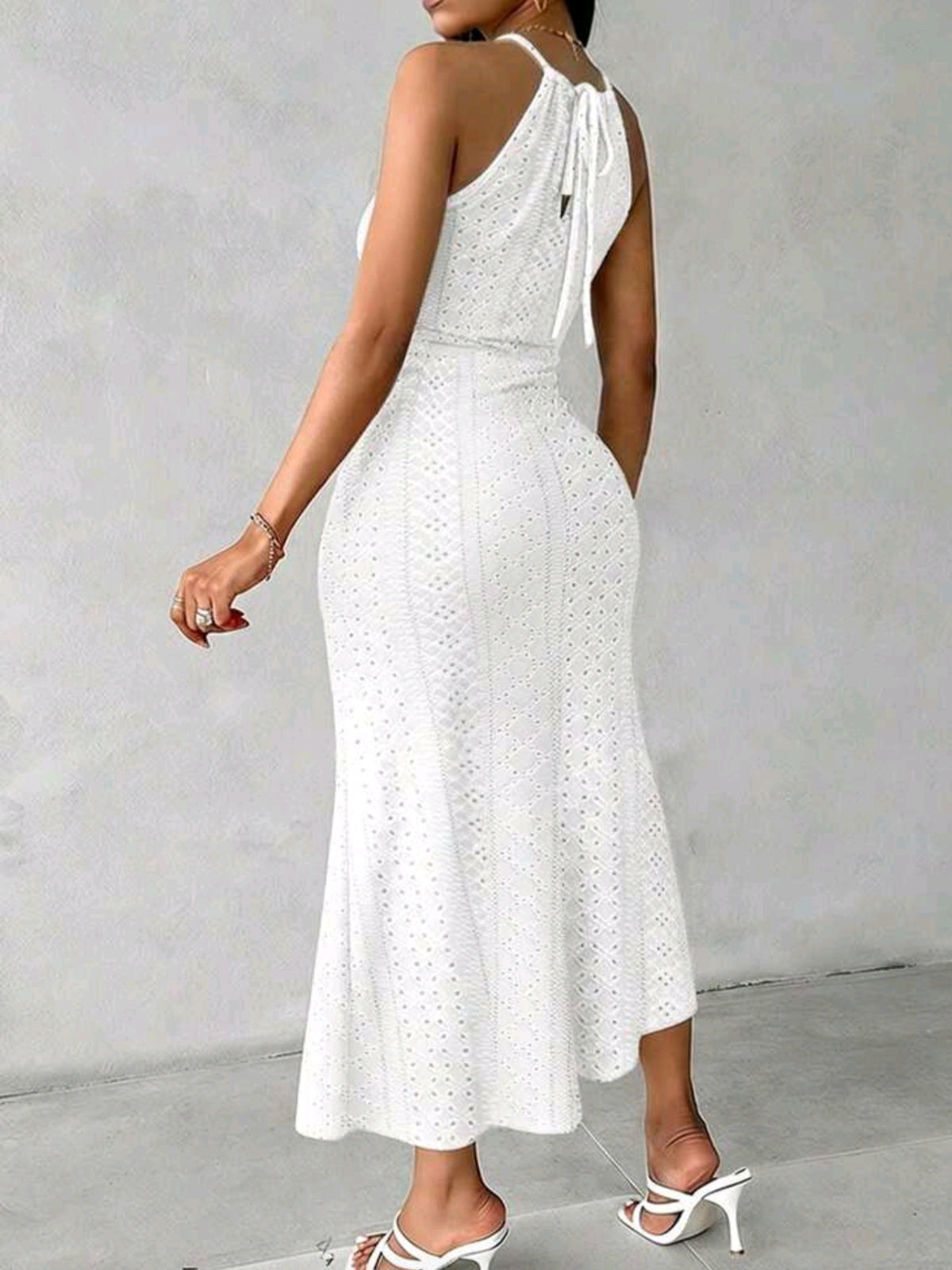3973 Knitted Jacquard Texture Design Pleated Hollow Slit Dress