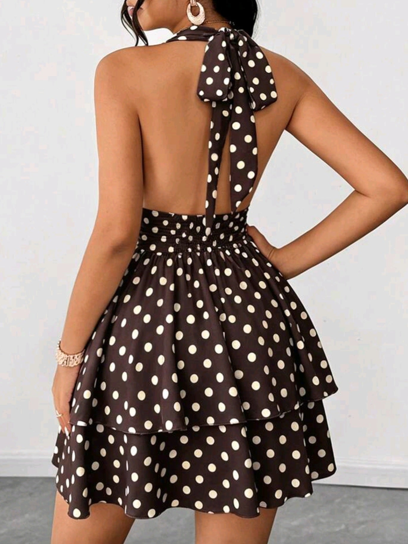 7777 Cinched Waist Halter Neck Tie Dress