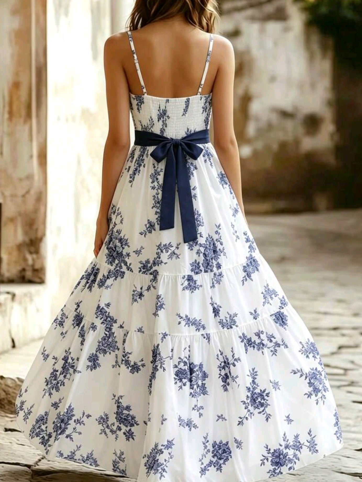 7419 V Neck Bowtie Layered Dress