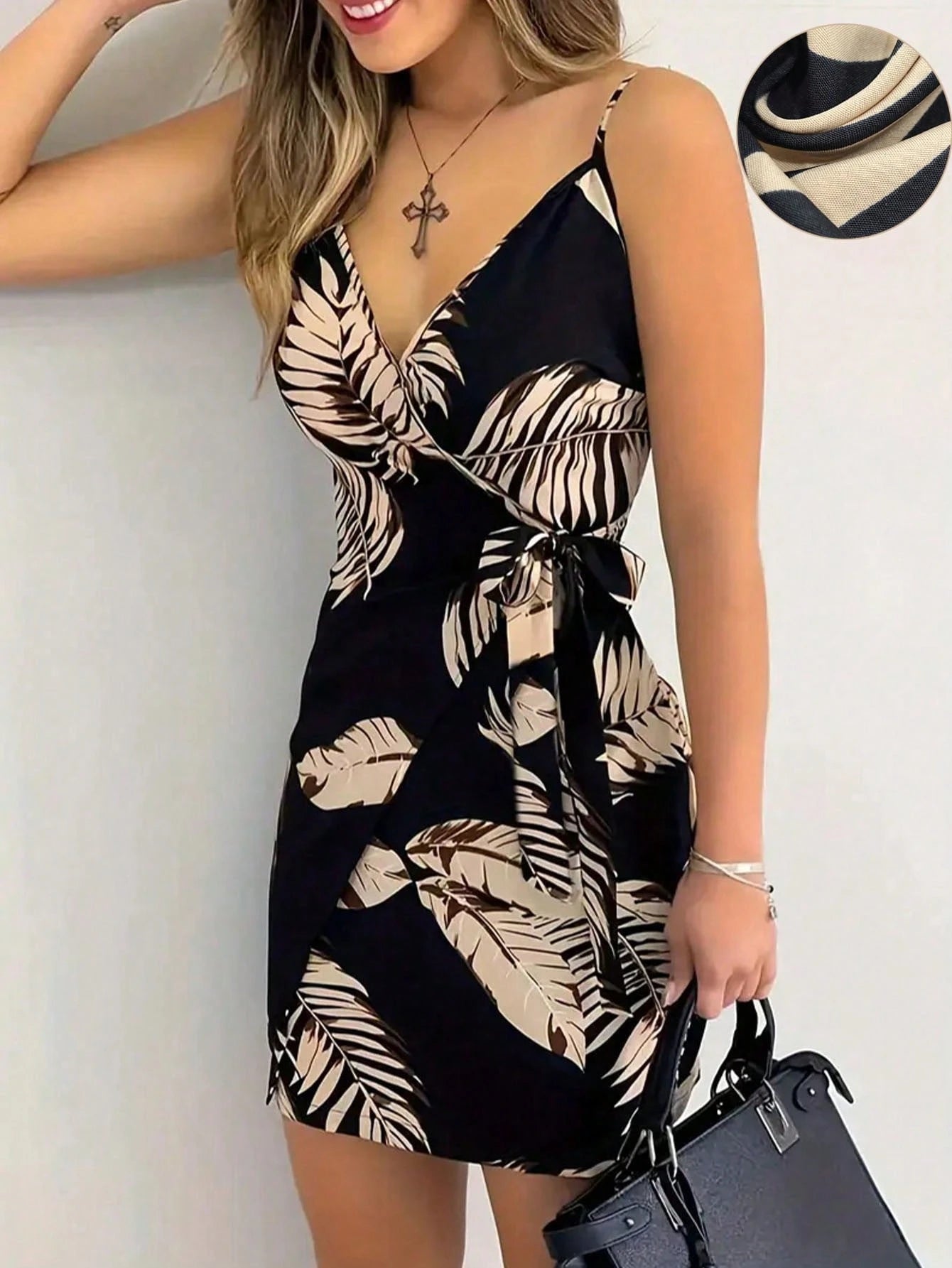 3823 Spaghetti Strap Tie-Front Dress