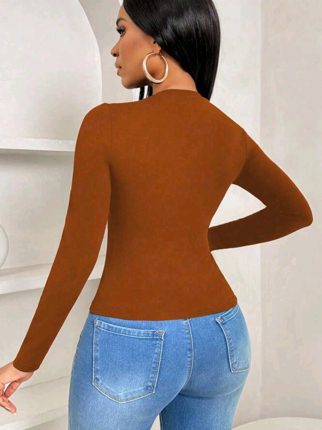 0108 Bowknot Collar Slim Fitted Ruffled Hem Blouse