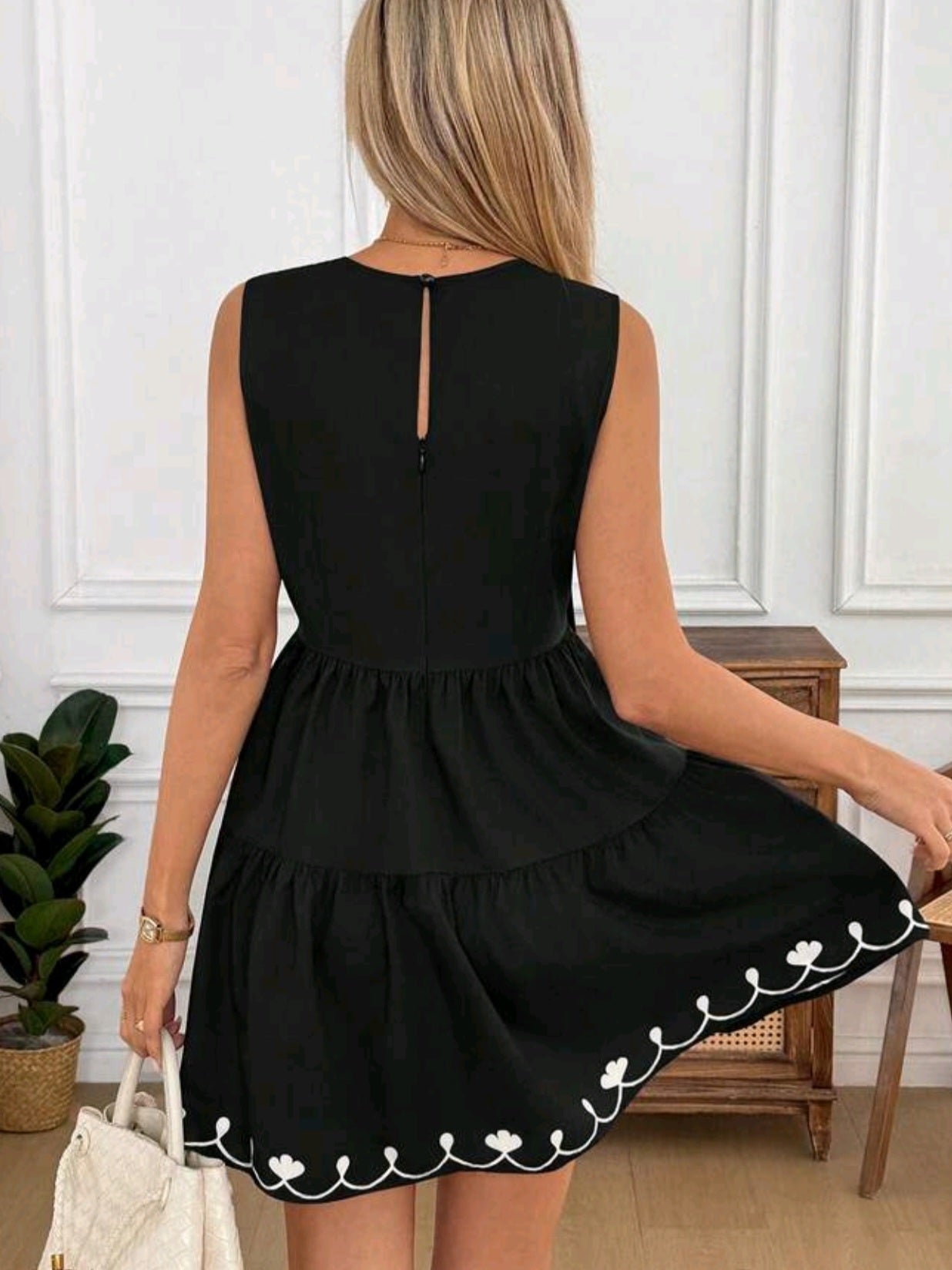 2206 Crew Neck Tie Bow Ruched Ruffle Hem Dress