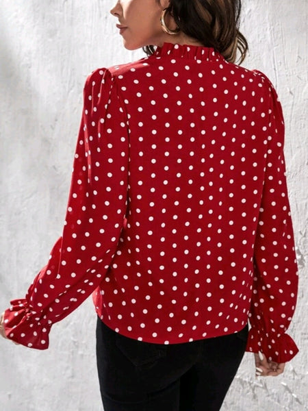 Frill Notched Neck Flounce Sleeve Blouse