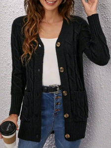 Cable Knit Dual Pocket Button Front Cardigan