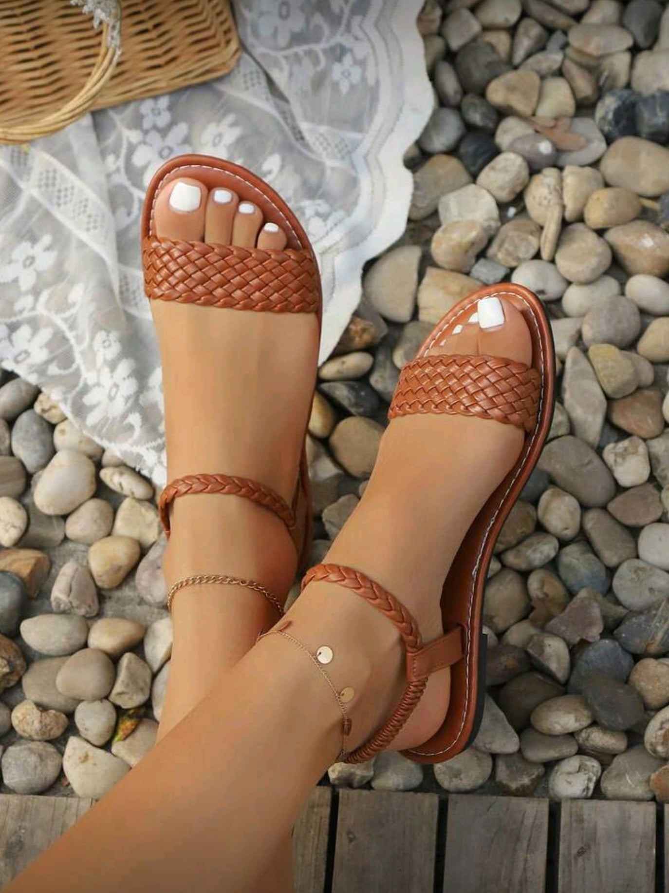 Criss-Cross Woven Strap Flat Sandals