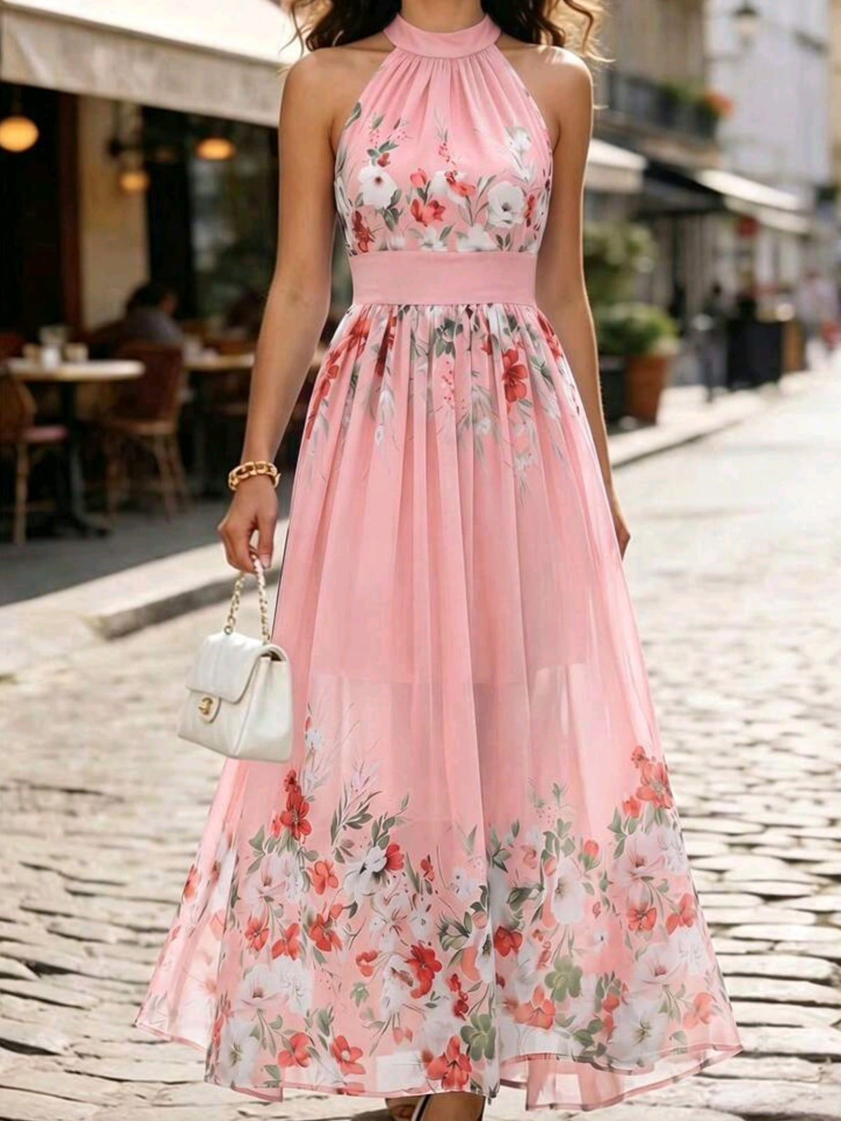 7118 Chiffon High Neck Dress