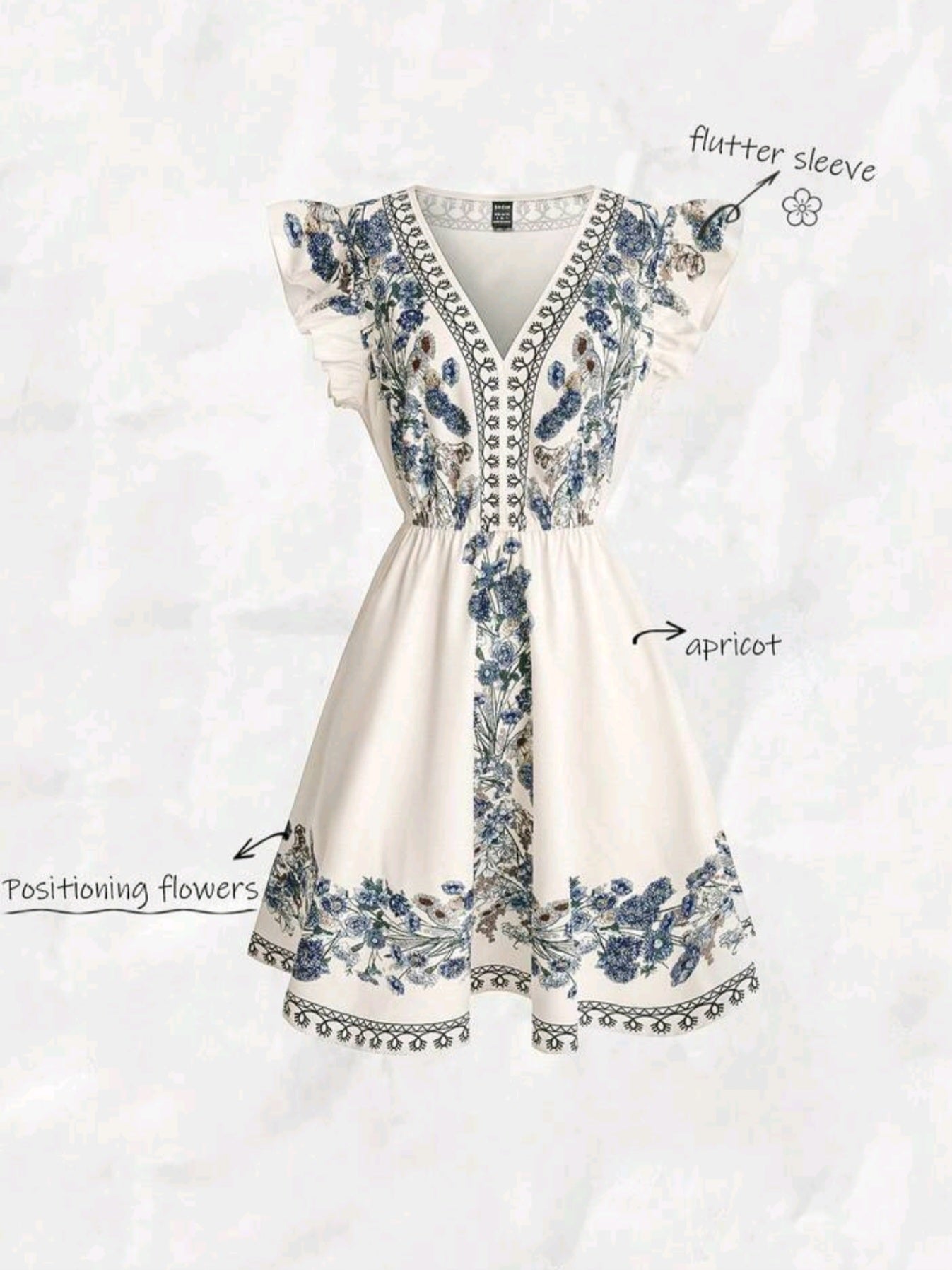 V-Neck Ruffle Hem Short Sleeve A-Line Dress (without belt)