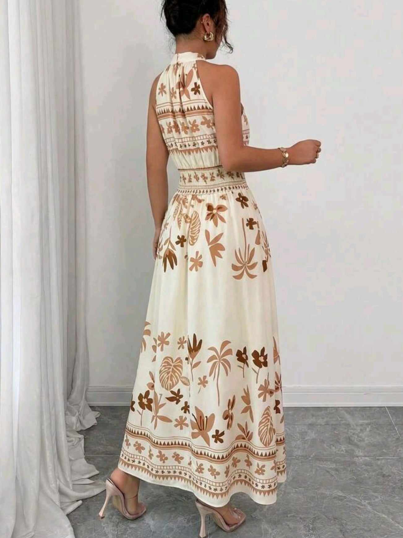 3516 Printed Cinched Waist A-Line
