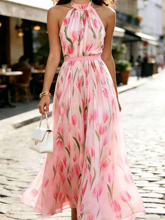 0024 Tie Waist High Neck Dress
