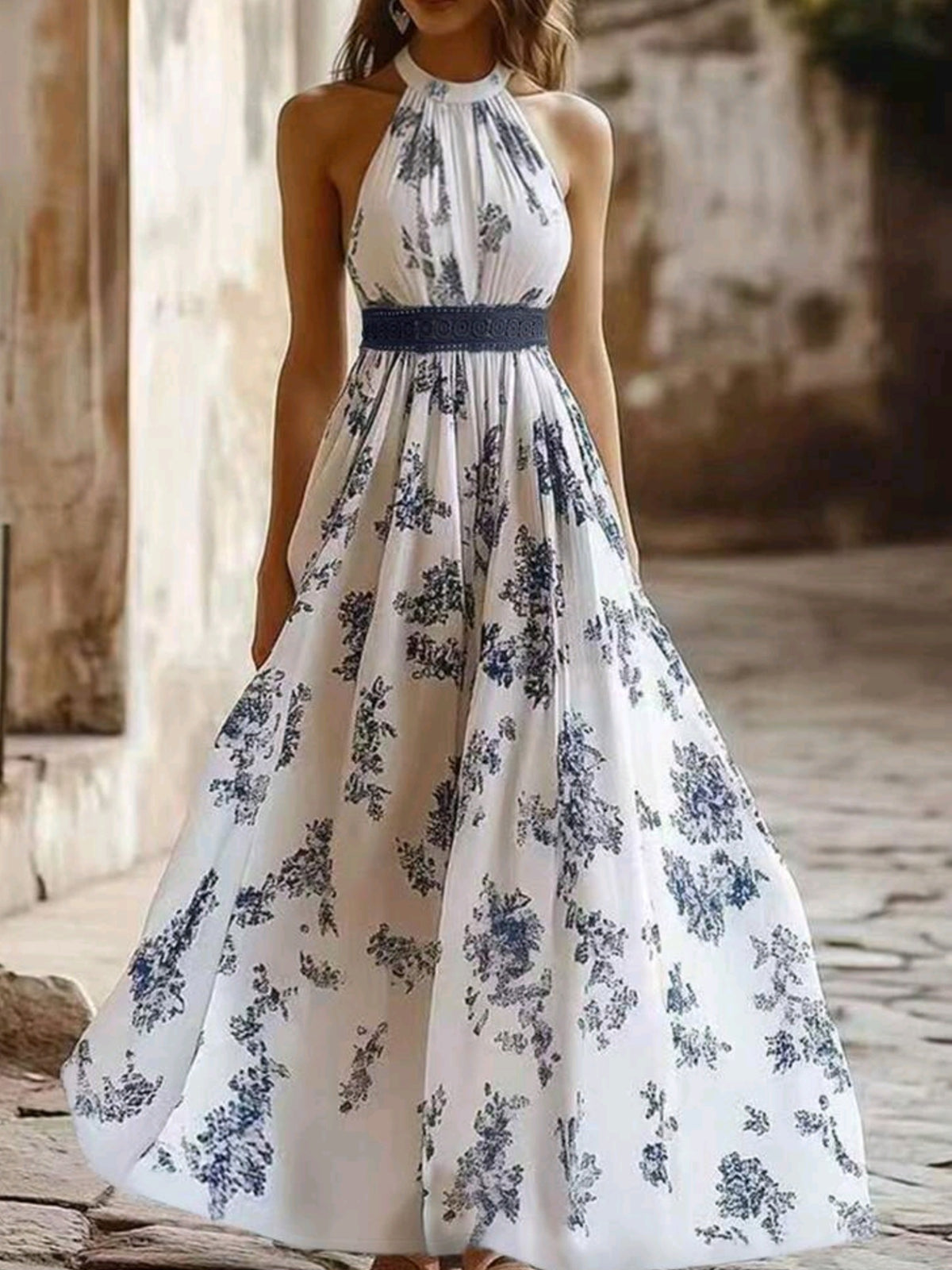 7014 Floral Print Maxi Dress