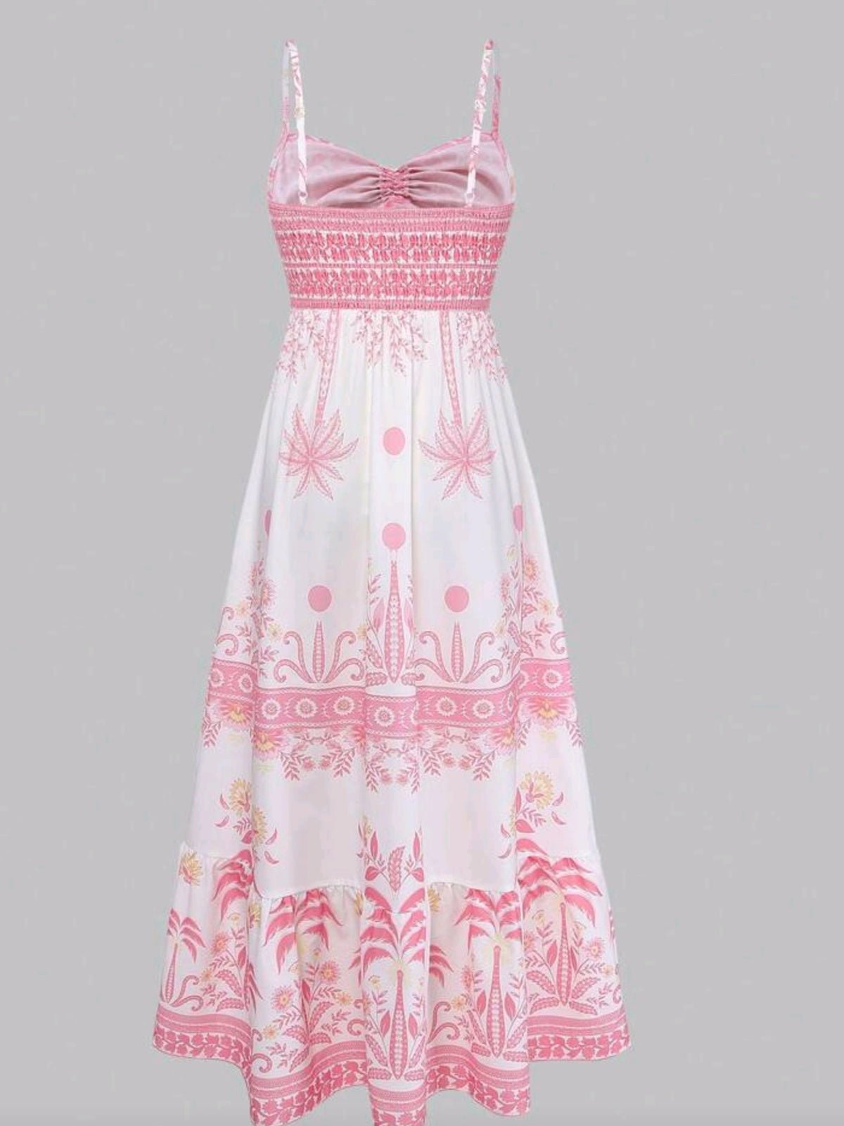 6768 Spaghetti Strap Tie Waist A-Line Maxi Dress