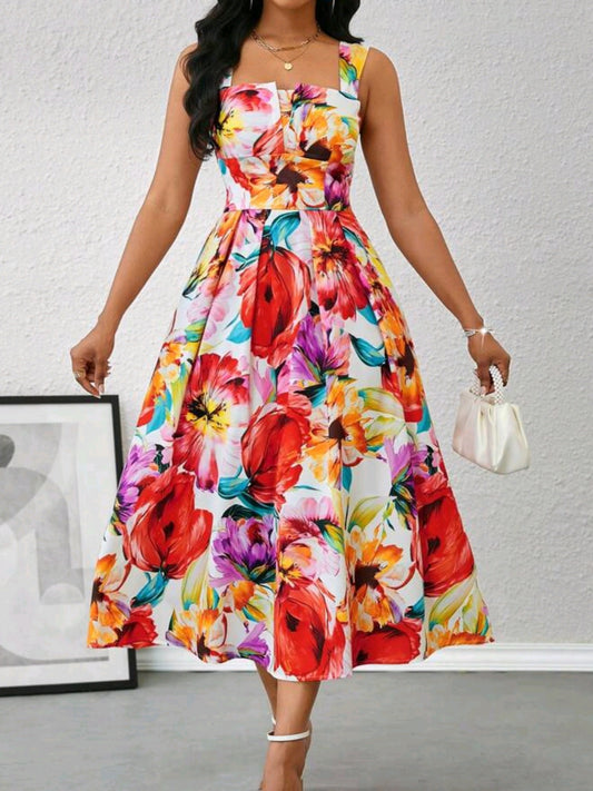3137 Floral Sleeveless Midi Dress