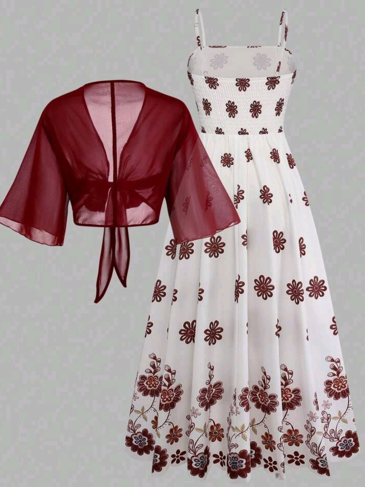 5207  Floral Print Dress with Chiffon Outerwear