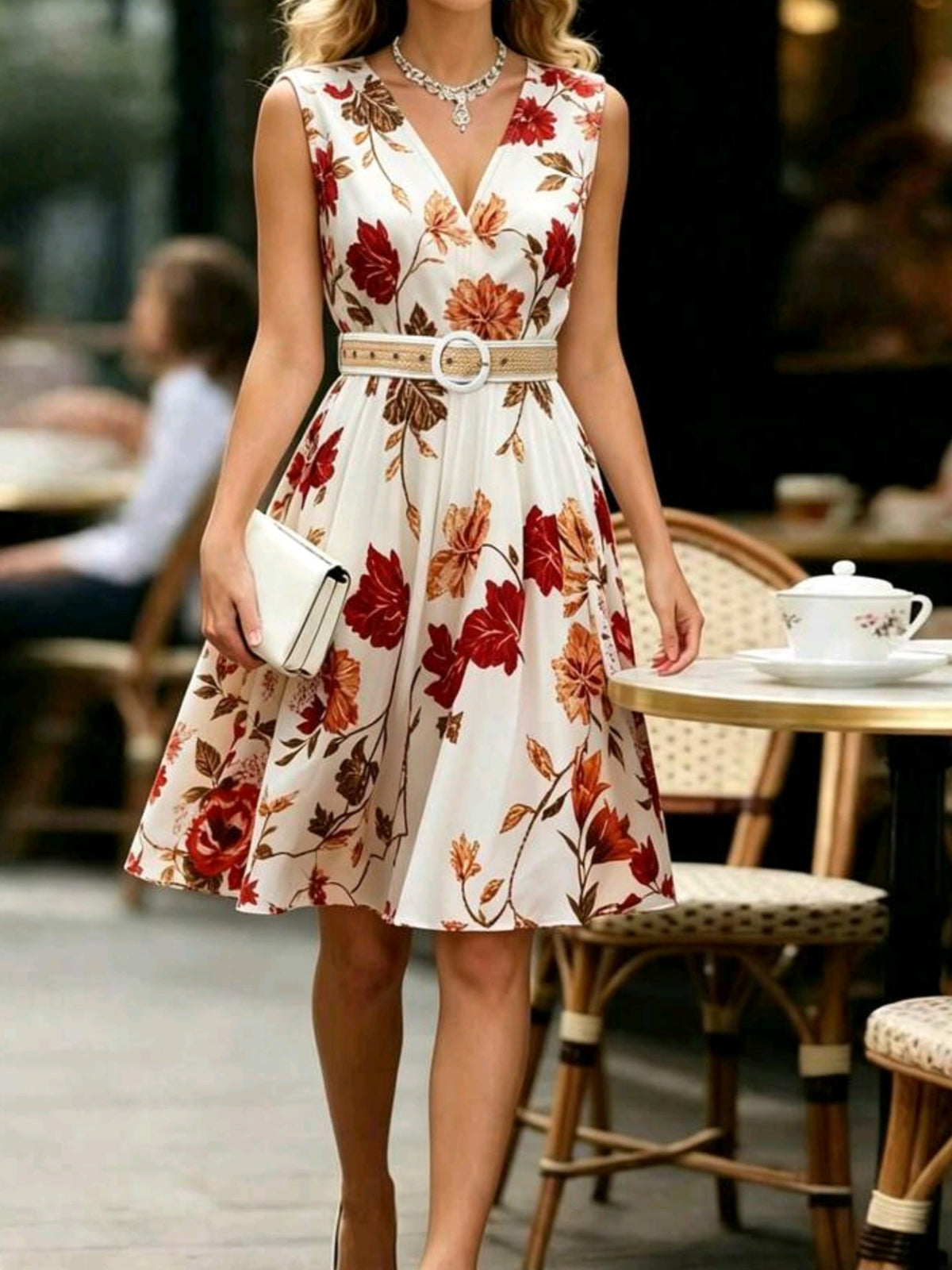 0970 Deep V-Neck Dress (Includes Belt)