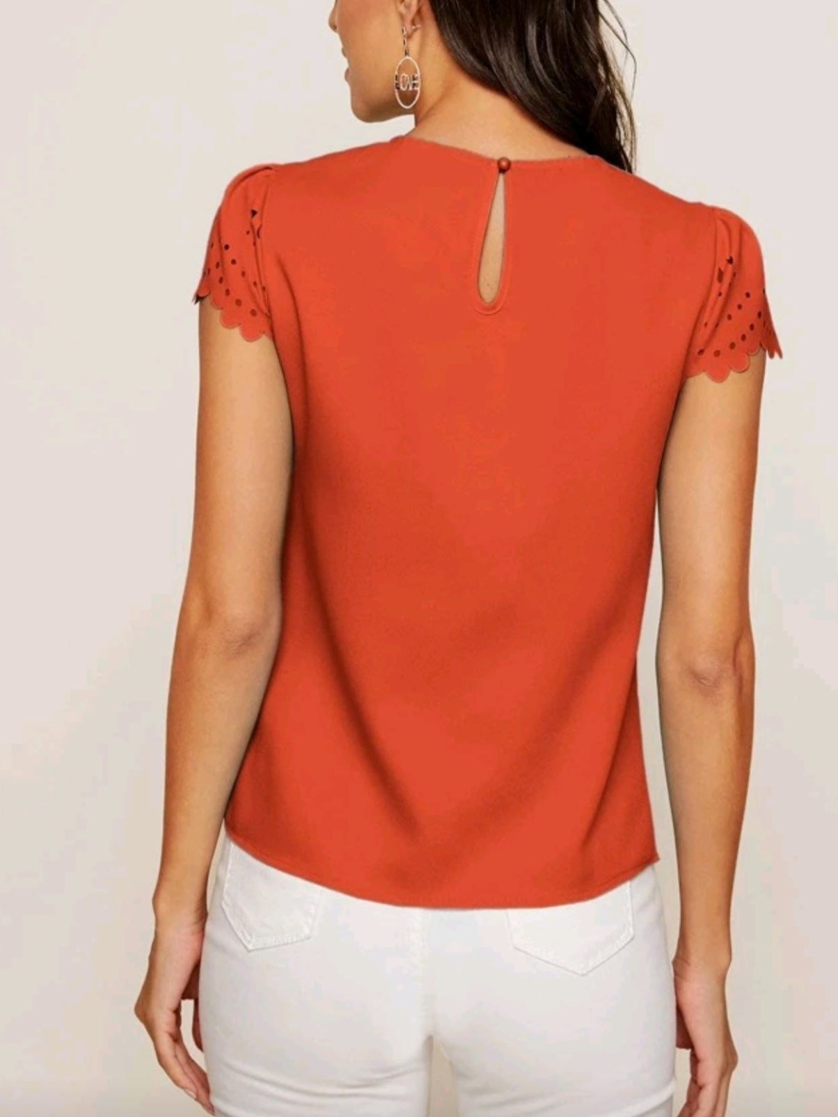 1764 Solid Color Pleated Hollow Out Top
