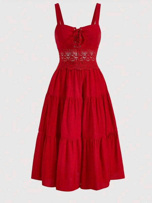 6796 Contrast Lace Ruffle Hem Cami Dress