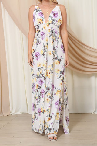 Floral Maxi Dress with side slip and self tie.