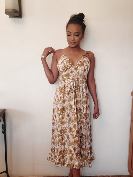 Smocked Back Ruffle Hem Maxi Dress