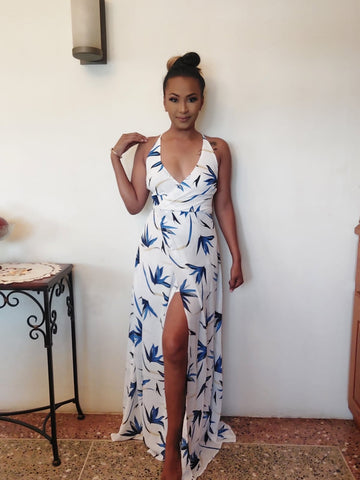 Lace Up back Floral Split Thigh Dress