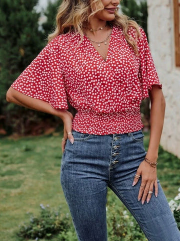 Butterfly Sleeve Shirred Blouse