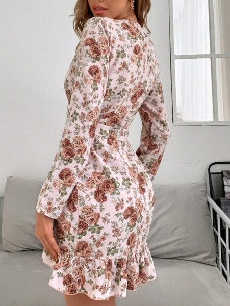 Belted Ruffle Trim Wrap Hem Dress