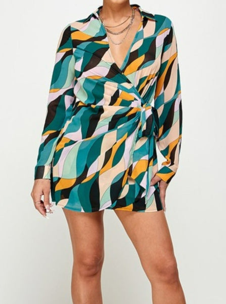 Color Block Chiffon Side Tie Dress
