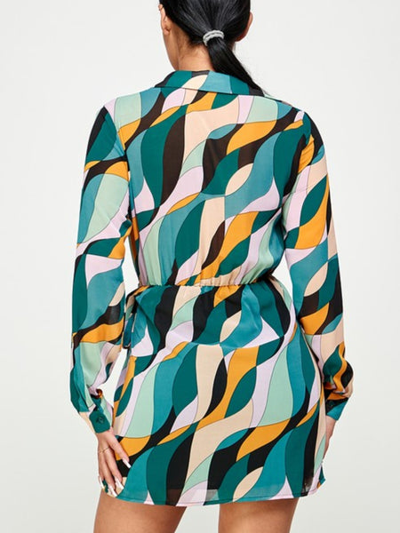 Color Block Chiffon Side Tie Dress