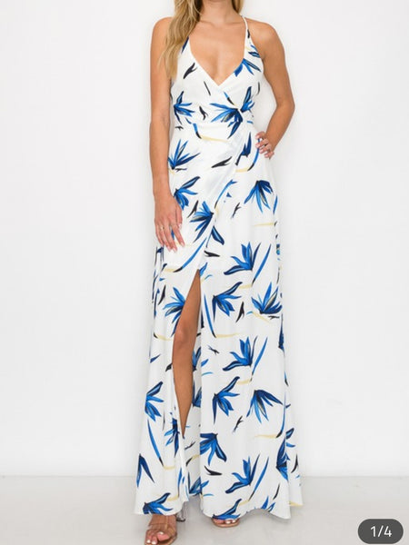 Lace Up back Floral Split Thigh Dress