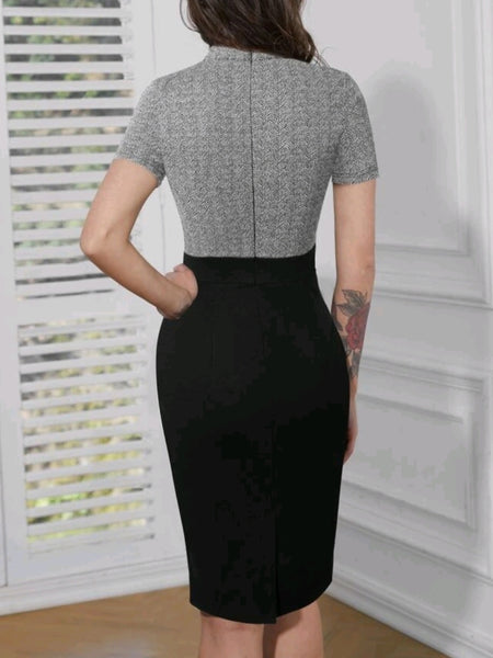 Herringbone Cut Out Split Back Bodycon Formal Dress