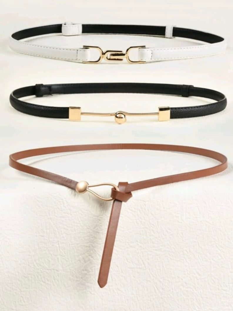 3 piece PU Leather Skinny Belt